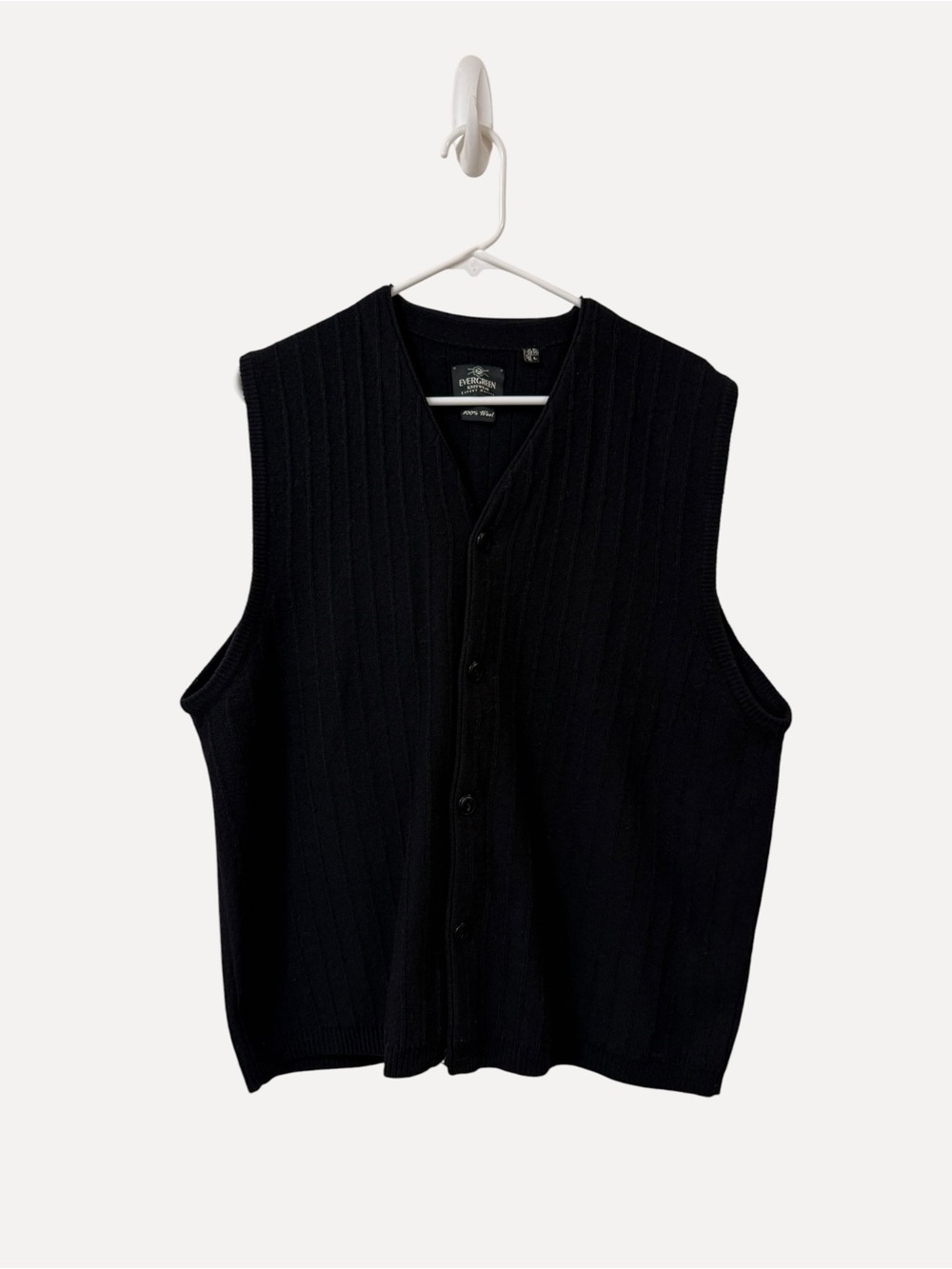 Evergreen 100% wool sweater vest L black men’s black ribbed heritagee pullover